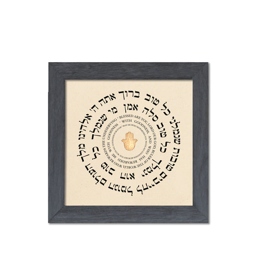 Birkat HaGomel Jewish Prayer of Gratitude, Blessing of Thanksgiving, Hamsa Judaica Wall Art, Framed or Unframed Gift for Thanksgiving
