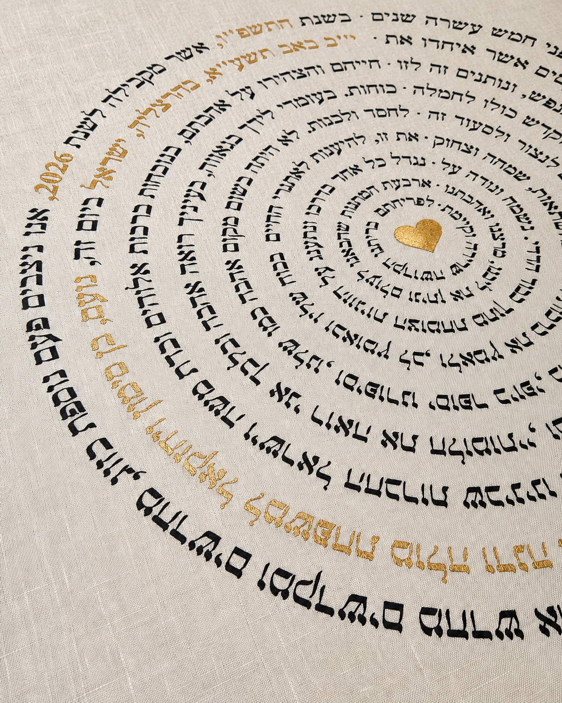Luxury Custom Ketubah on Fine Linen with Gold Hebrew Calligraphy